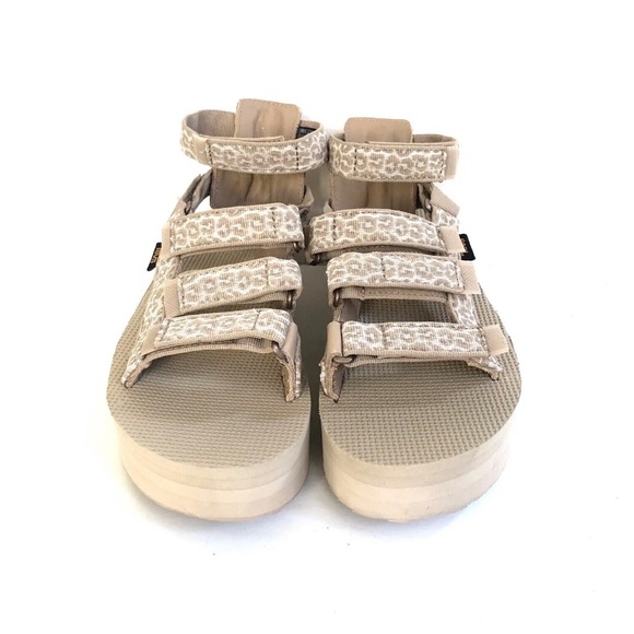 TEVA WOMEN FLATFORM MEVIA LEOPARD SESAME SPORTS SANDALS - Picture 3 of 5